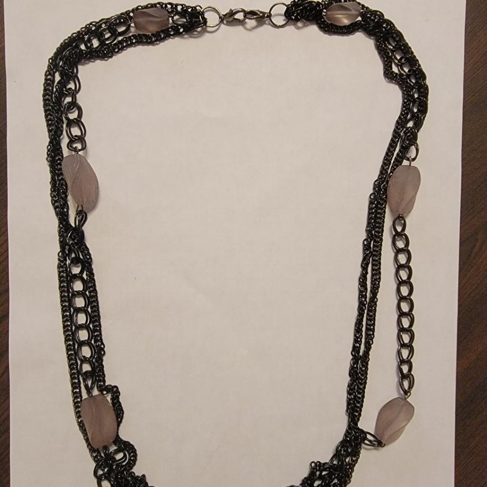 Premier Designs Gray Crystal Black Three Chain Necklace